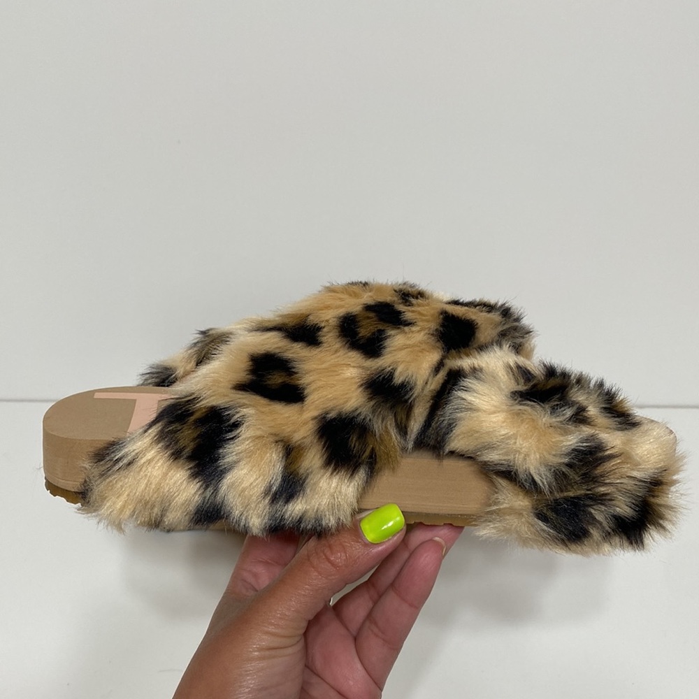 TOMS Susie Eva Cross Strap Leopard Faux Fur Slides